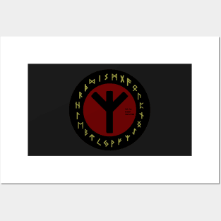 Red Elhaz Futhark Rune Symbol Posters and Art